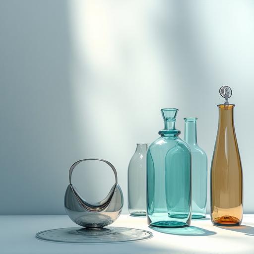 Alpenglas Studio Podcast Cover Art, featuring abstract glass and ceramic elements with a microphone icon, in Viennese design style.